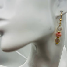 Load image into Gallery viewer, Rhodocrosite Mother of Pearl 14K Gold Filled Drop Earrings | 1 3/4&quot;| Pink White|
