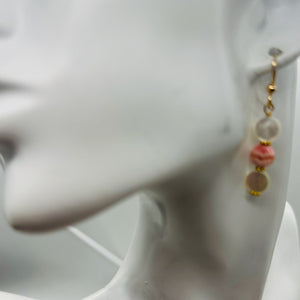 Rhodocrosite Mother of Pearl 14K Gold Filled Drop Earrings | 1 3/4"| Pink White|