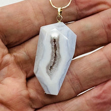 Load image into Gallery viewer, Chalcedony Druzy Designer Cut Sterling Silver Pendant | 2&quot; Long | Blue |
