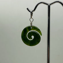 Load image into Gallery viewer, Jade New Zealand Maori Koru Sterling Silver Pendant | Green | 1&quot; Long |
