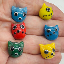 Load image into Gallery viewer, Kitty Cat Ceramic Round Beads | 15mm | Multi-Color | 6 Beads |
