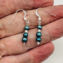 Load image into Gallery viewer, Shining Teal Fresh Water Pearl Sterling Silver Earrings | 1 1/2&quot; long |
