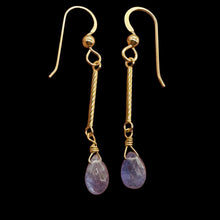 Load image into Gallery viewer, Tanzanite 14K Gold Filled Dangle Wire Wrap Earrings | Lavender | 1 Inch Long |
