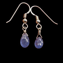 Load image into Gallery viewer, Tanzanite Sterling Silver Wire Wrap Dangle Earrings | Lavender | 1 Inch Long |
