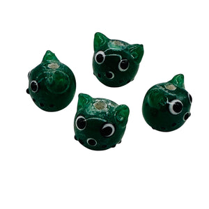 Kitty Cat Ceramic Round Beads | 15mm | Juniper Green | 4 Beads |