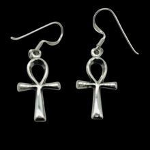 Load image into Gallery viewer, Ankh Sterling Silver Dangle Earrings | 1 1/2&quot; Long | Silver | Pair Earrings |
