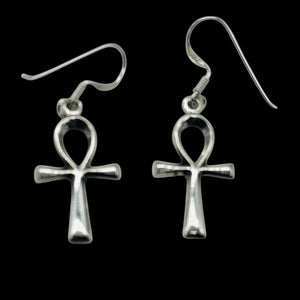 Ankh Sterling Silver Dangle Earrings | 1 1/2" Long | Silver | Pair Earrings |