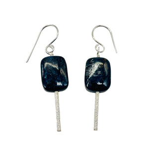 Pietersite Rectangle Bead Sterling Silver Earrings | 1 3/4" | Black Blue |