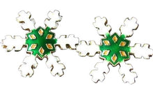 Load image into Gallery viewer, 2 Green Cloisonne Snowflake Centerpiece 30x27x4mm Beads 8638C
