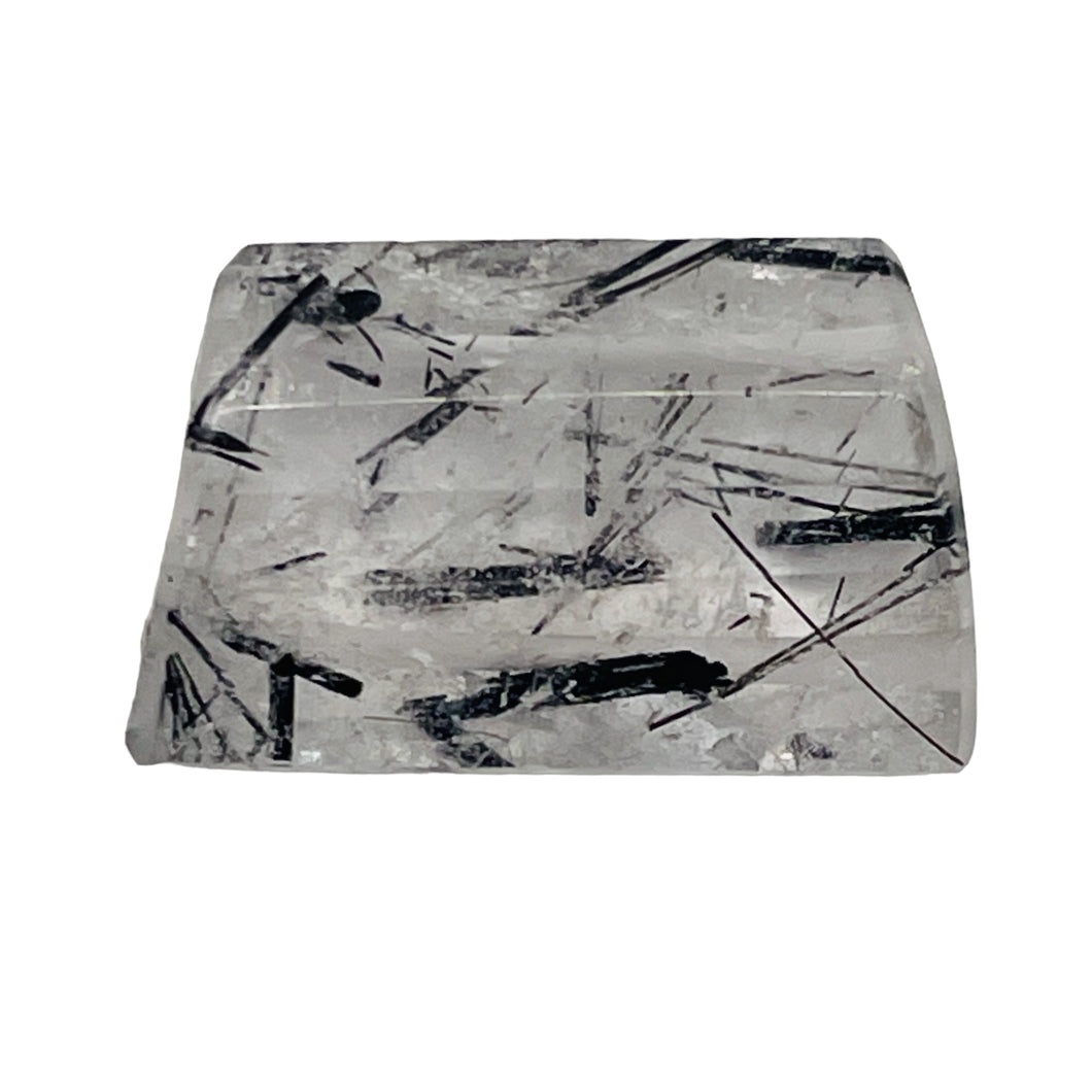 Tourmalinated Quartz Trapezoid Bead - Double Drilled| 21x14x7mm| Clear, Black| 1