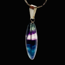 Load image into Gallery viewer, Fluorite Sterling Silver Navette Pendant| 2&quot; Long | Purple Green | 1 Pendant |
