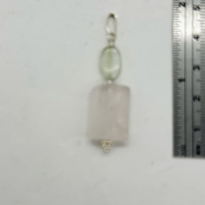 Rose Quartz, Green Moonstone Sterling Silver Pendant | 1 1/2" Long| Pink, Green|