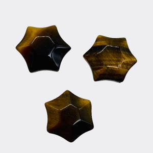 3 Twinkling Carved Tiger Eye 6-Point Star Beads 9245Te