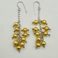 Load image into Gallery viewer, Golden Yellow Freshwater Pearl Designer Earrings | 9 Pearls | 2 1/4&quot; Drop |
