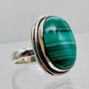 Gemstone Oval Malachite Sterling Silver Ring | Size 7 | Green | 1 Ring |