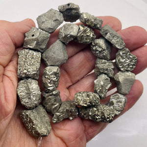 Pyrite Crystals Nugget Strand | 21x17x9 to 16x15x12mm | Silver Gold | 22 Beads|