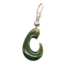 Load image into Gallery viewer, Jade Maori Hai Matau Fishhook Sterling Silver Pendant | Green | 1 1/4&quot; Long |
