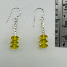 Load image into Gallery viewer, Natural Yellow Green Amber Sterling Silver Dangle Earrings 3 Bead 1.25" Handmade
