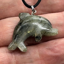 Load image into Gallery viewer, Labradorite Stone Dolphin Pendant Necklace| 3/4&quot; Long | Green, Rainbow |
