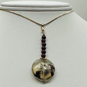 Gemmy Peruvian Opal w/Garnet 14K Gold Filled Pendant | Clear, Red |1 1/4" Long |