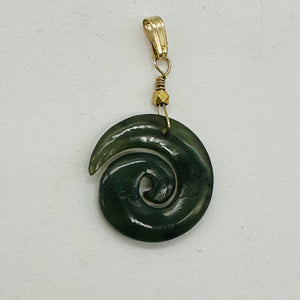Jade New Zealand Maori Koru Sterling Silver Pendant | Green | 1" Long |