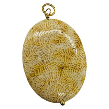 Load image into Gallery viewer, Tan White Fossilized Coral Flat Oval Pendant 40x30x5.5mm Natural Stone
