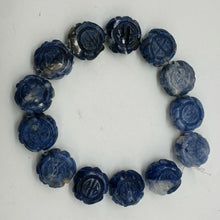 Load image into Gallery viewer, Sodalite Carved Chinese Symbol Coin Beads | 15x8mm| Blue, White| 13 Half Strand|
