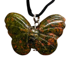 Load image into Gallery viewer, Unakite Stone Butterfly Pendant | 1&quot; Long | Green, Pink | 1 Pendant Necklace |
