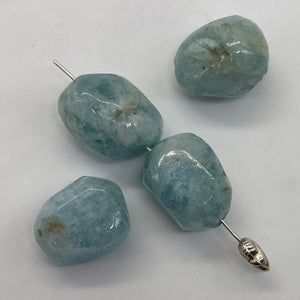 Aquamarine Smooth Nugget Bead Parcel | 22x17x13 - 19x14x14mm | Blue | 4 Beads |