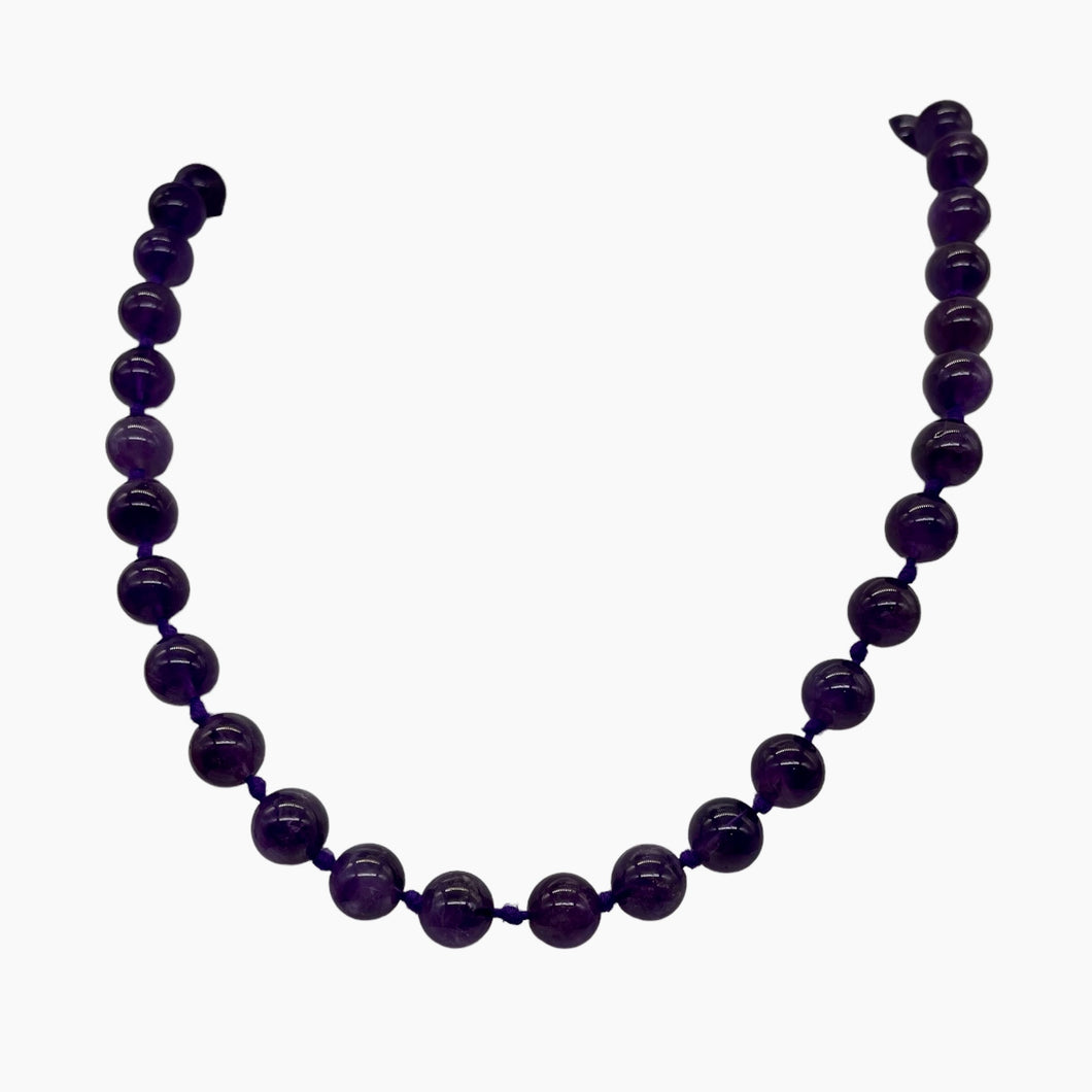 Royal Amethyst Necklace Knotted on Silk | 8mm |Round | 32