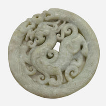 Load image into Gallery viewer, New Jade Carved Dragon Pendant Bead | Round | 2 5/8x1/4&quot; | Pale green | 1 Bead |
