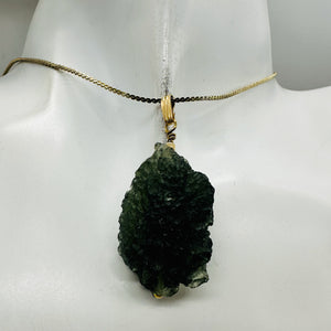 Moldavite 33ct 14K Gold Filled Tektite Pendant | 1 1/2" Long| Green | 1 Pendant|