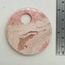 Load image into Gallery viewer, Natural, Untreated Lacy Pink Rhodochrosite 50mm Pi Circle Pendant Bead
