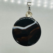 Load image into Gallery viewer, Sardonyx Agate 40mm Coin Sterling Silver Pendant | Black | 2&quot; Long |
