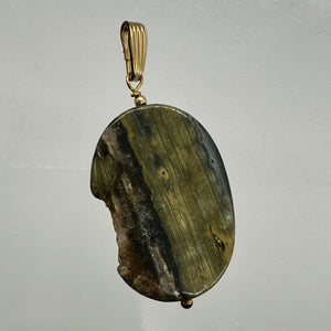 Ocean Jasper with Quartz 14Kgf Pendant | Green. Gold | 2" Long |