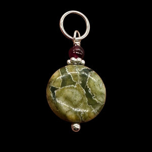 Raintree Rhyolite Jasper Sterling Silver Pendant | 1" Long | Green, Pink |