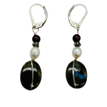 Load image into Gallery viewer, Labradorite Oval Bead Sterling Silver Wire Wrap Earrings with Euro Earwires |
