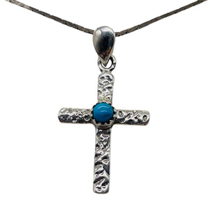 Turquoise Sterling Silver Cross | 1 1/2" Long | Silver | 1 Pendant |