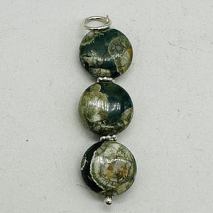 Raintree Rhyolite Jasper Sterling Silver Pendant | 2" Long | Green, Pink |