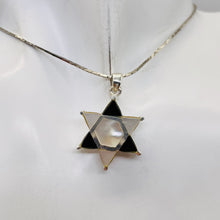 Load image into Gallery viewer, Mother of Pearl and Onyx Sterling Silver Pendant Kagome Shatkona |1 1/4&quot; Long |
