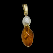 Load image into Gallery viewer, Amber and Pearl 14K Gold Filled Pendant | 1&quot; Long | Yellow, White | 1 Pendant |
