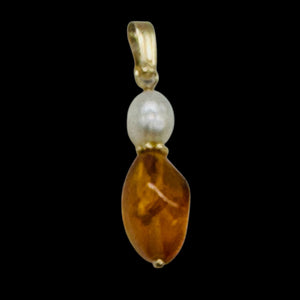 Amber and Pearl 14K Gold Filled Pendant | 1" Long | Yellow, White | 1 Pendant |