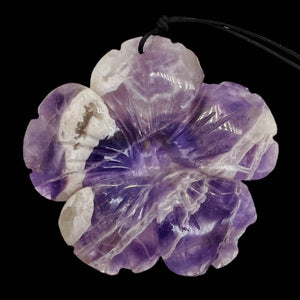 Amethyst Carved Pendant Flower | 55x8mm | Purple White | 1 Bead |