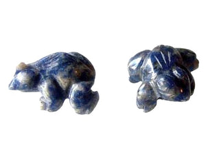 Ribbit 2 Realistic Carved Sodalite Frog Beads | 20x18x9.5mm | Blue white