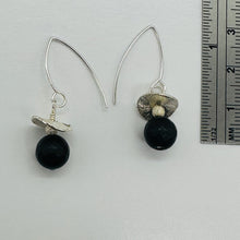 Load image into Gallery viewer, Black Stone - Africa Round Bead and Sterling Silver Earrings| Black Matte|
