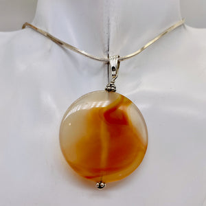 Carnelian 2" Long Round Pendant | 40mm (Carnelian) | Orange White | 1 Pendant |