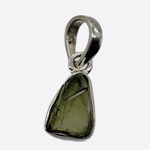 Moldavite 8.31ct Sterling Silver Triangle Pendant | 3/4" Long |Green| 1 Pendant|