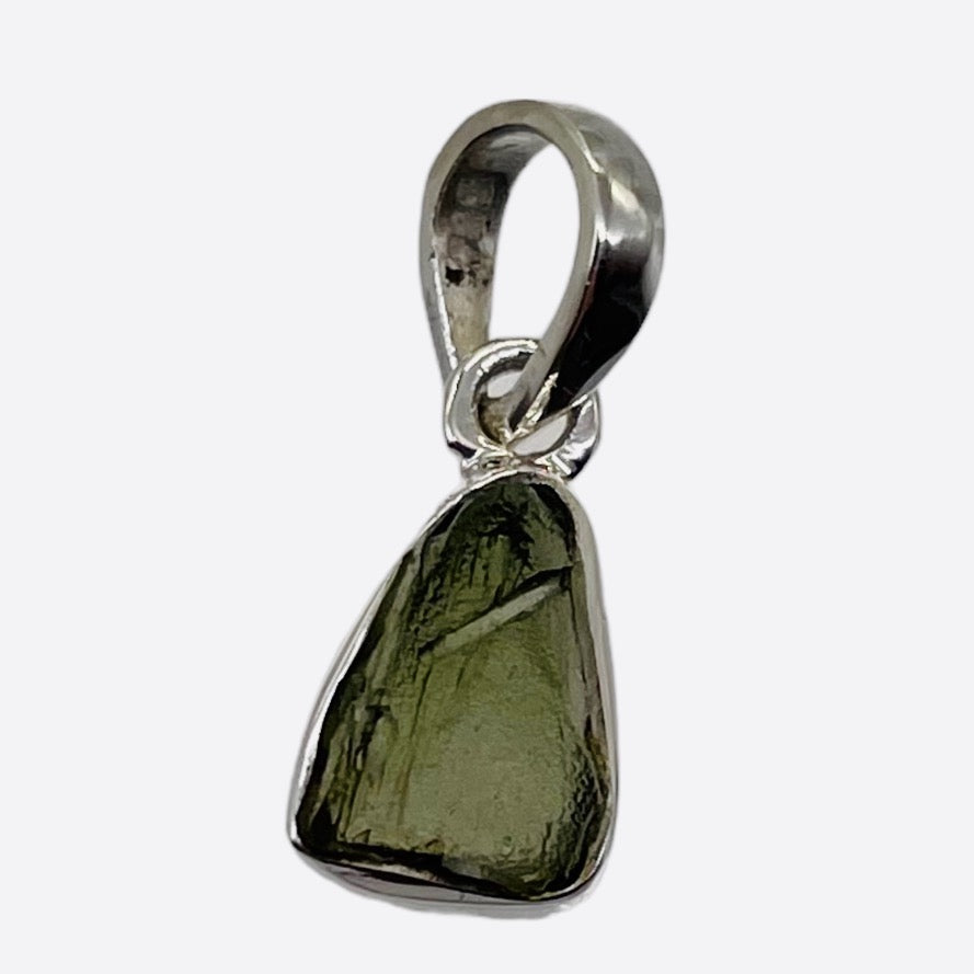 Moldavite 8.31ct Sterling Silver Triangle Pendant | 3/4
