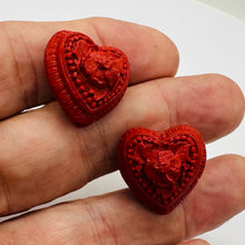Load image into Gallery viewer, Cinnabar Carved Double Flower Heart Beads | 22x22x21mm | Red | 2 Beads |
