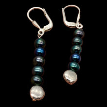 Load image into Gallery viewer, Shinning Teal Fresh Water Pearl Sterling Silver Earrings | 2&quot; long |
